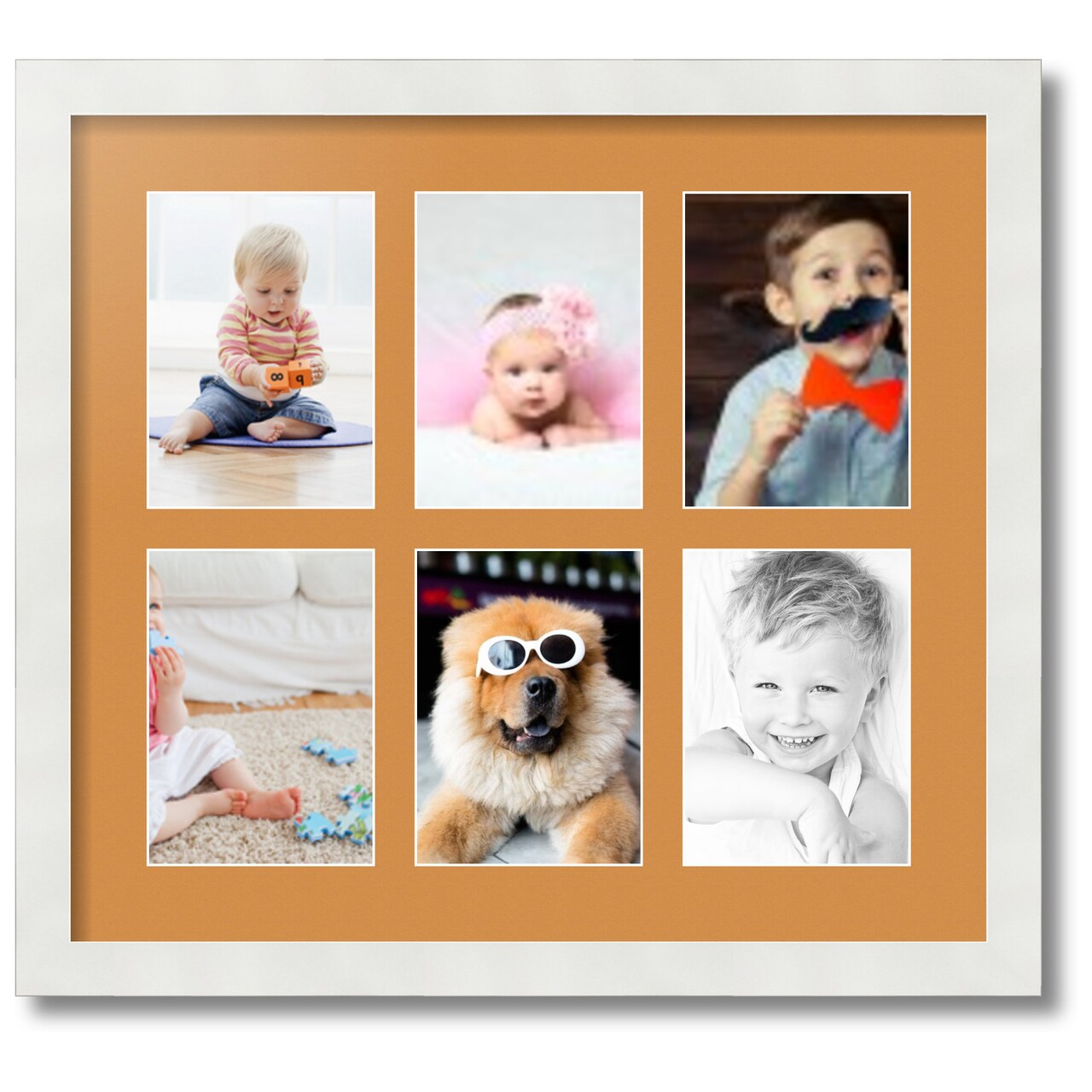 ArtToFrames Collage Photo Picture Frame with 6 - 5x7 inch Openings, Framed in White with Over 62 Mat Color Options and Plexi Glass (CSM-3966-2041)